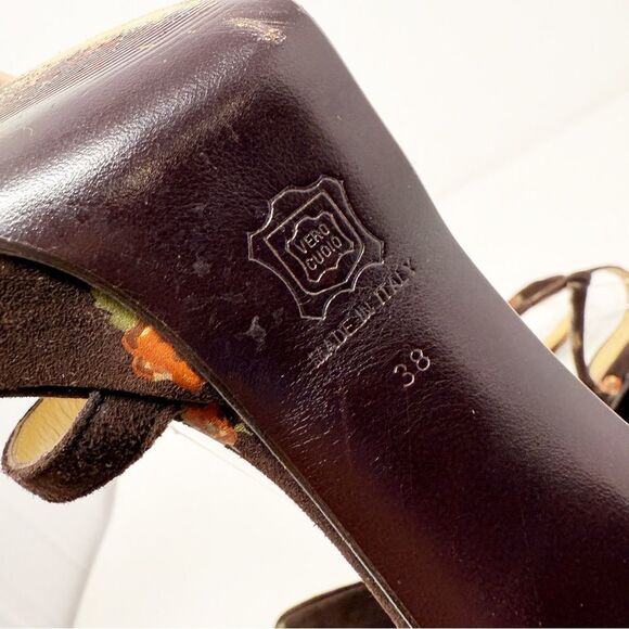 Vintage Runway Dolce & Gabbana Brown Floral Brown Strap Heel Platform 38 1990s - Picture 12 of 13